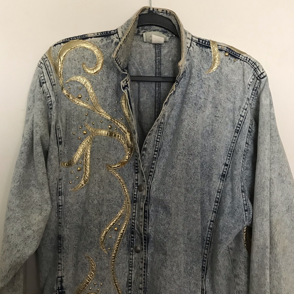 Vintage Gold Embellished Jean Duster Jacket